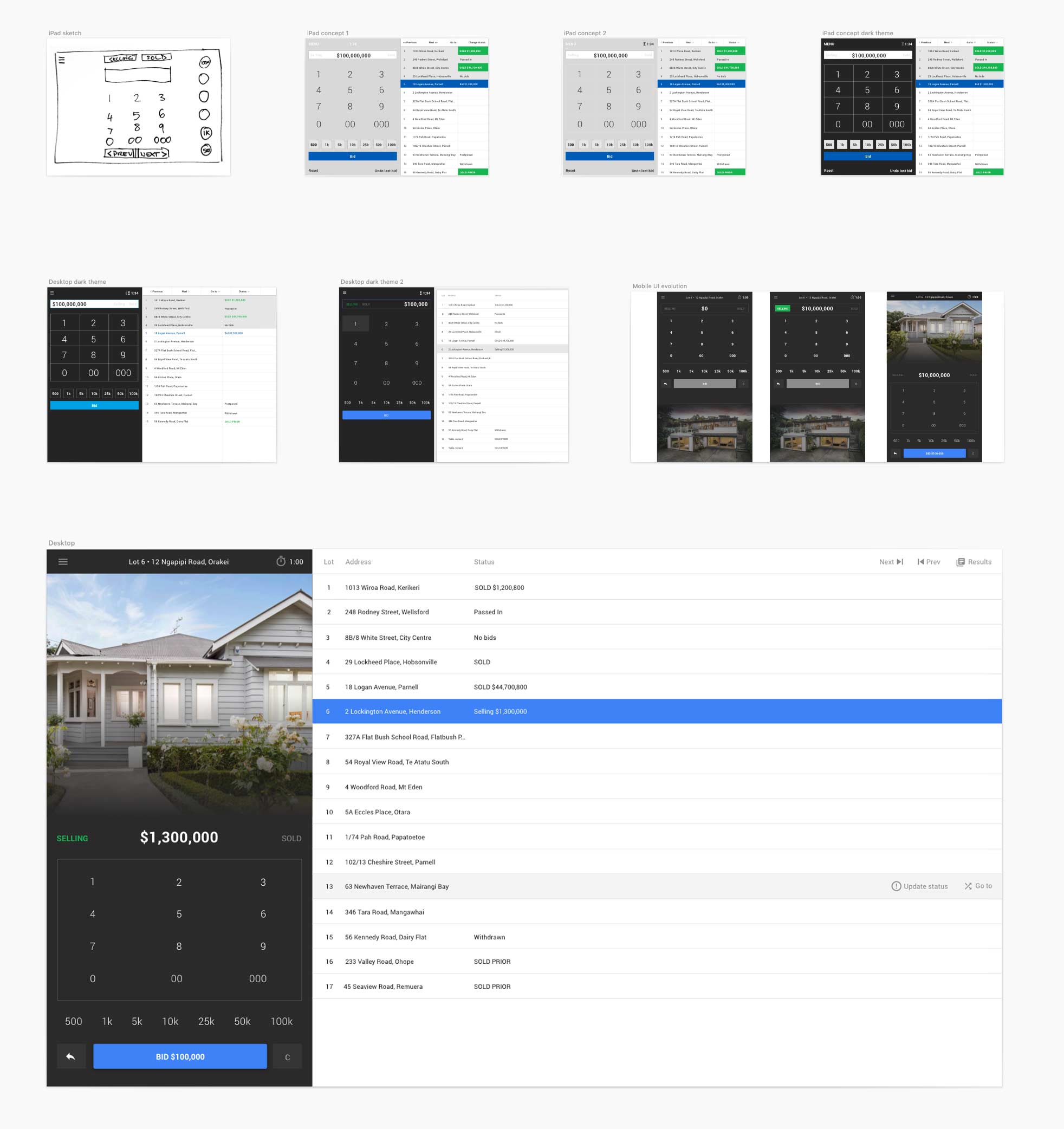 Sketches and mock-ups of early calculator app