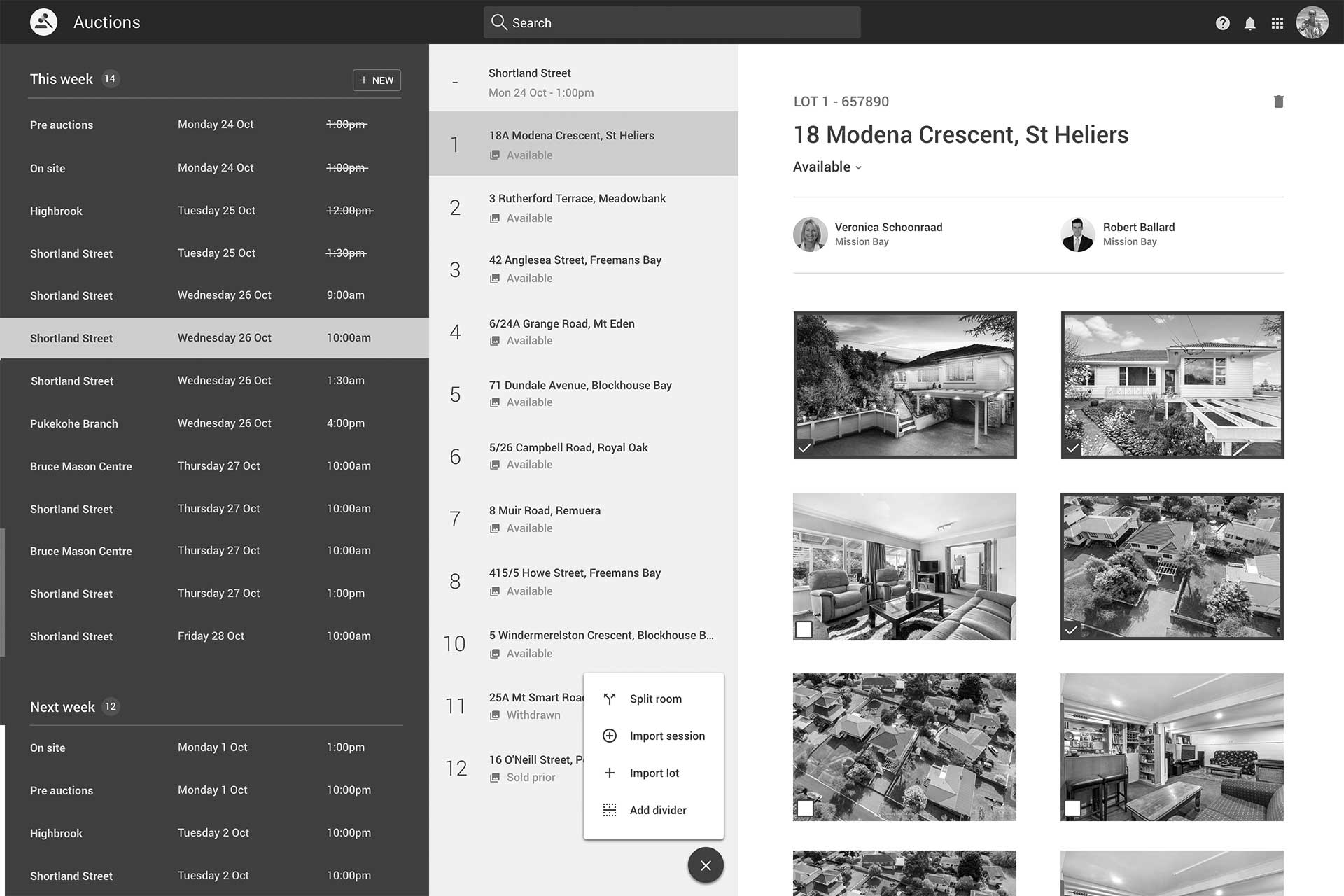 Wireframe of auction software